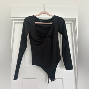 Express Twist Front Black Long Sleeve Bodysuit